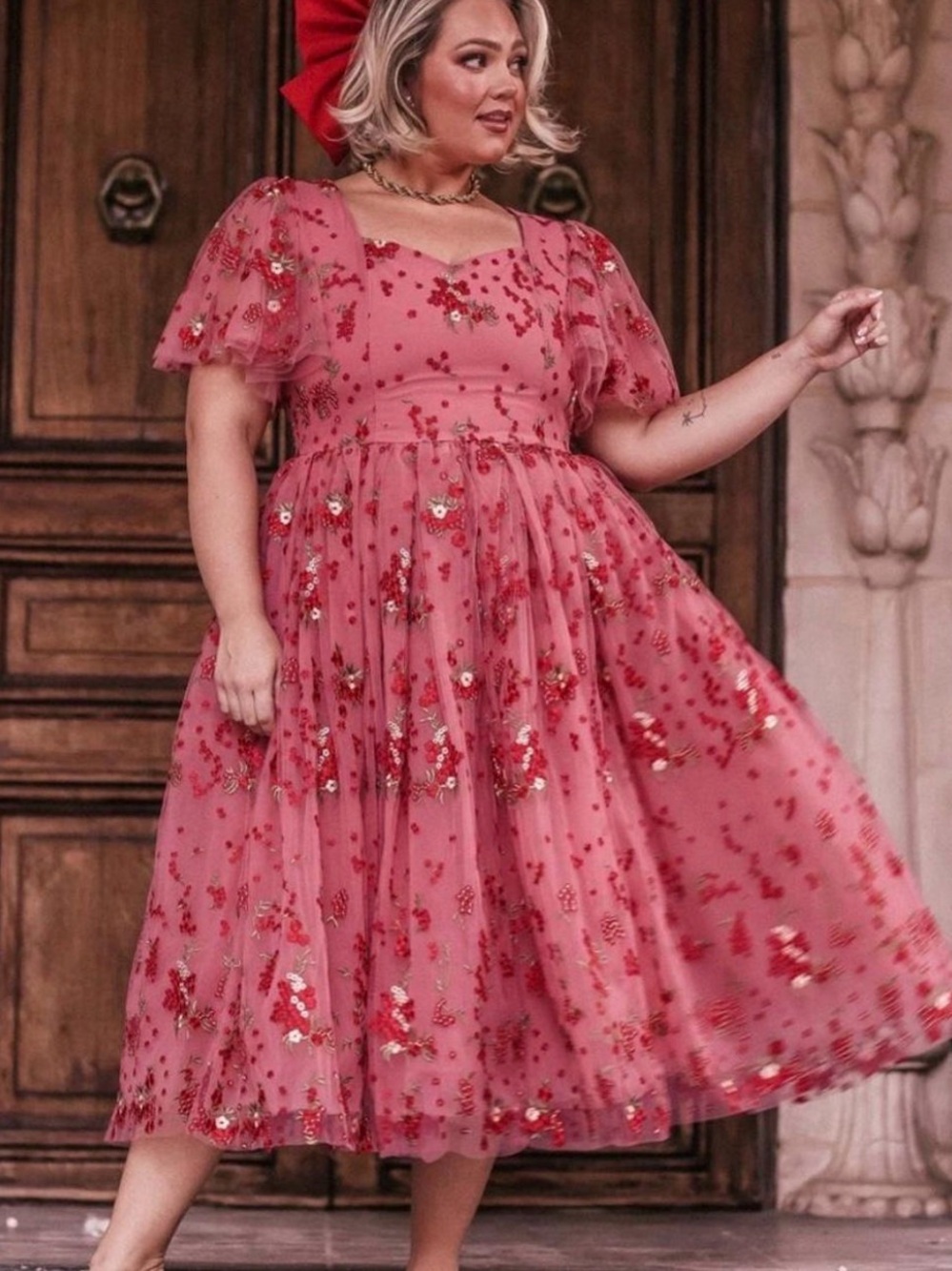 JessaKae Scarlet Dress - coquette pink embroidered tuelle dress NWT